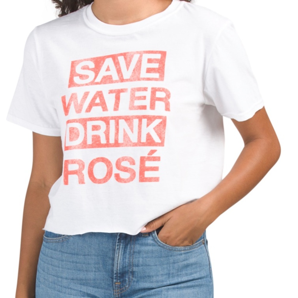 Crop Graphic Tee - White with Coral Pink Print